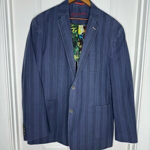Robert Graham Mens Blue Striped Sport Coat Blazer Jacket Unique Lining Size 48